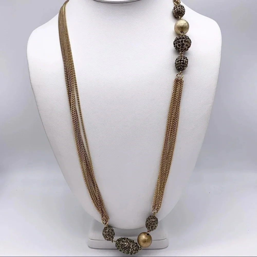 Chico’s Long Gold Multi-Strand Beaded Necklace